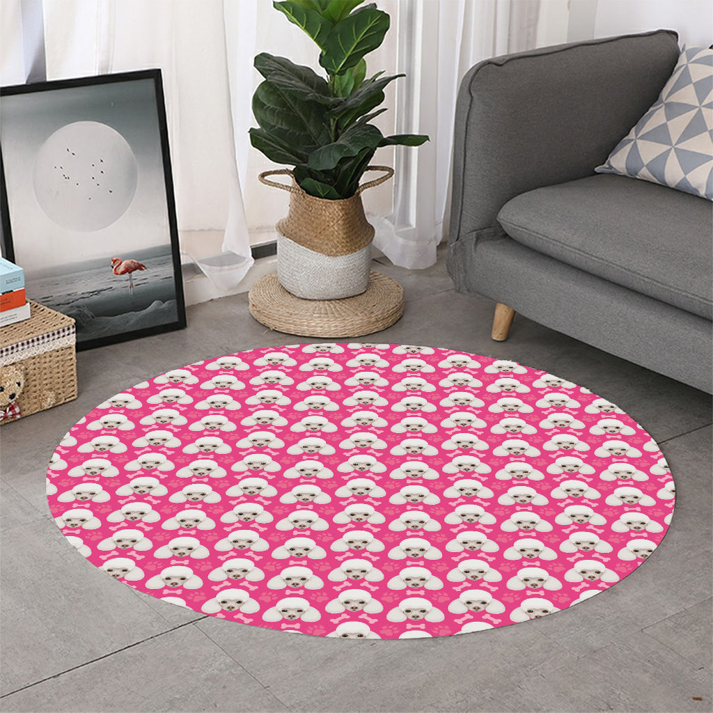 Cute Poodle Pattern Print Round Rug