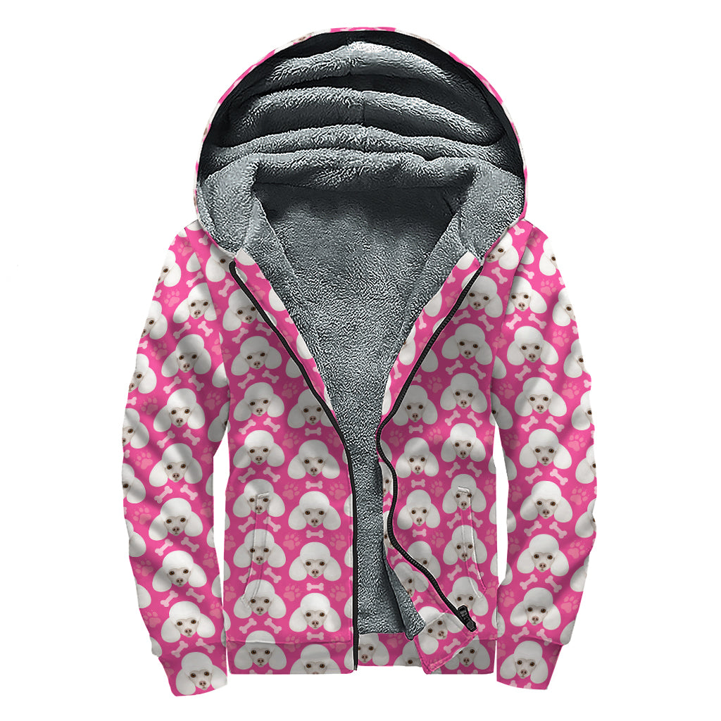 Cute Poodle Pattern Print Sherpa Lined Zip Up Hoodie