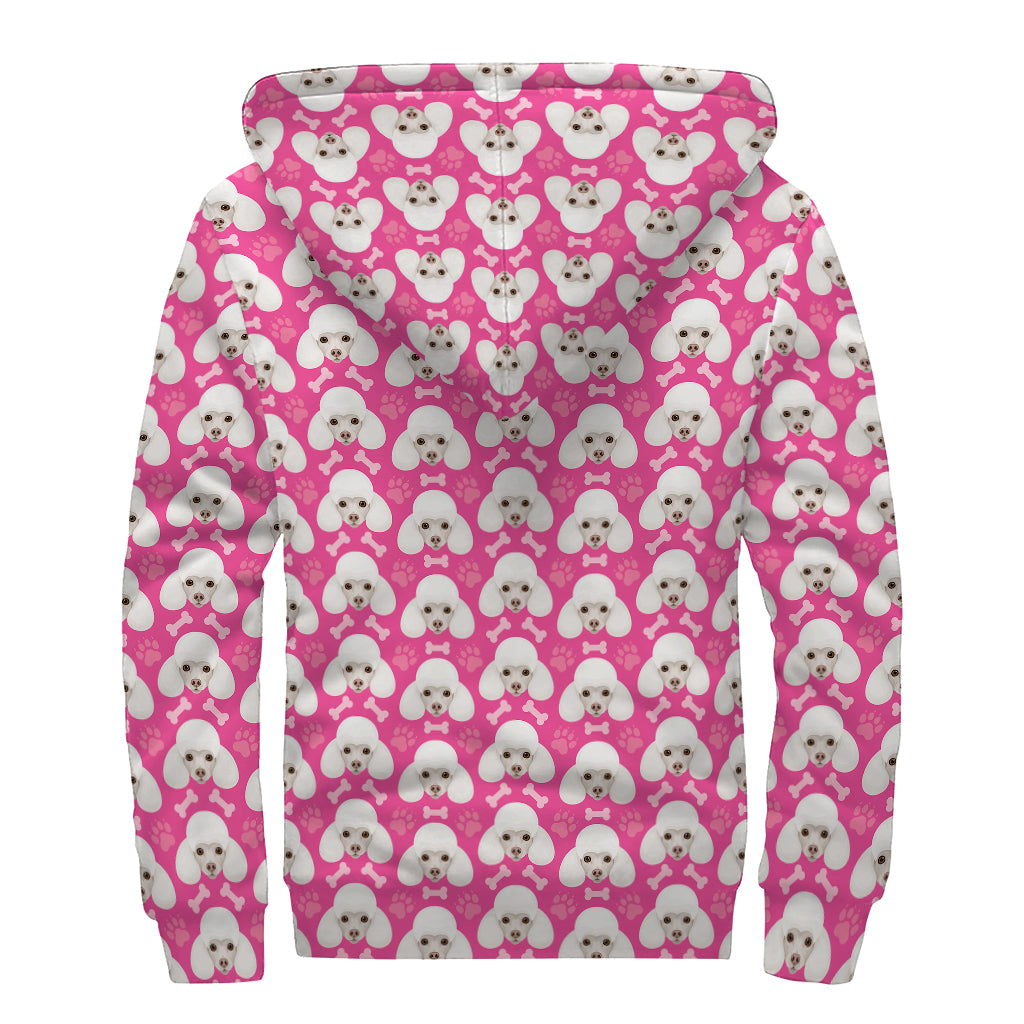Cute Poodle Pattern Print Sherpa Lined Zip Up Hoodie