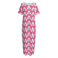 Cute Poodle Pattern Print Short Sleeve Long Nightdress