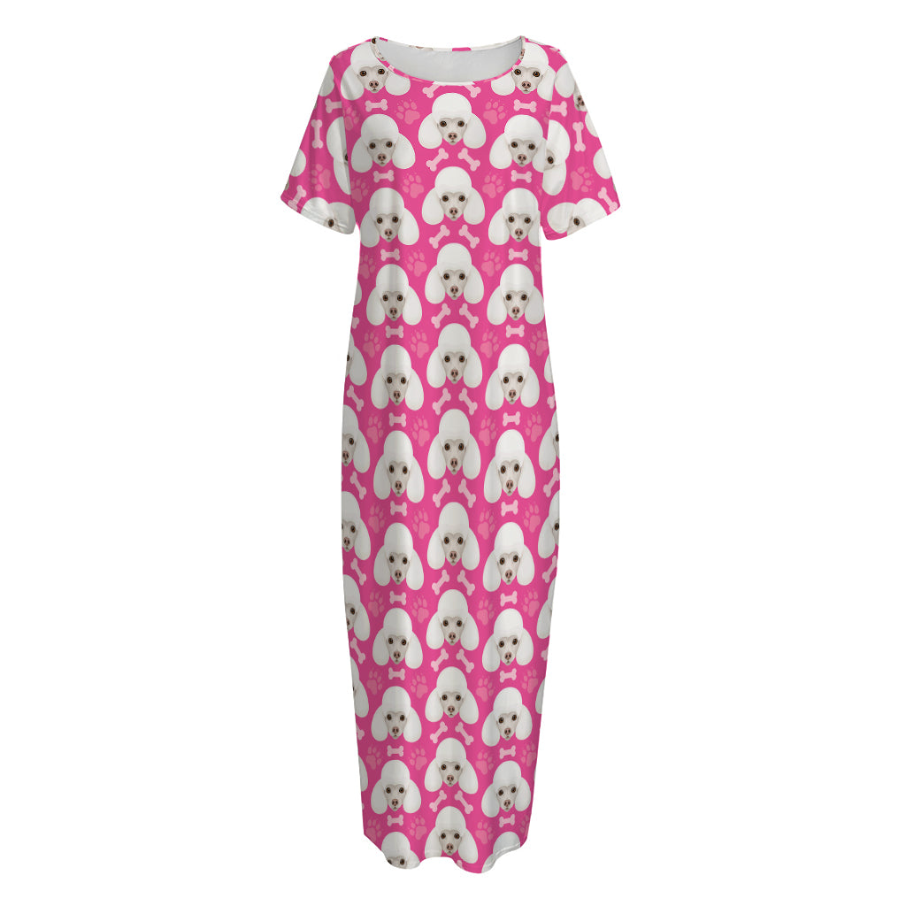 Cute Poodle Pattern Print Short Sleeve Long Nightdress