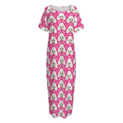 Cute Poodle Pattern Print Short Sleeve Long Nightdress