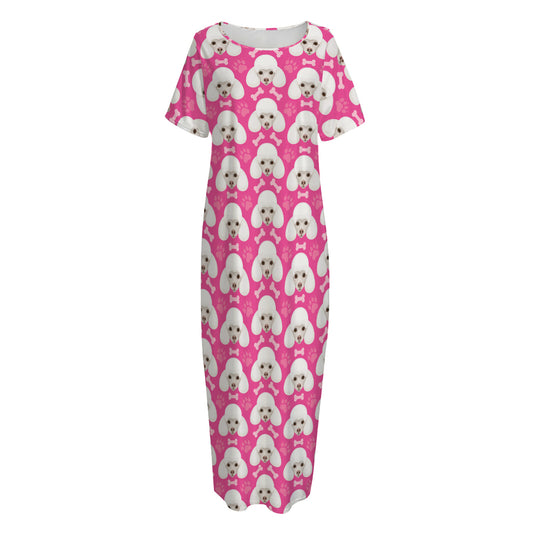 Cute Poodle Pattern Print Short Sleeve Long Nightdress
