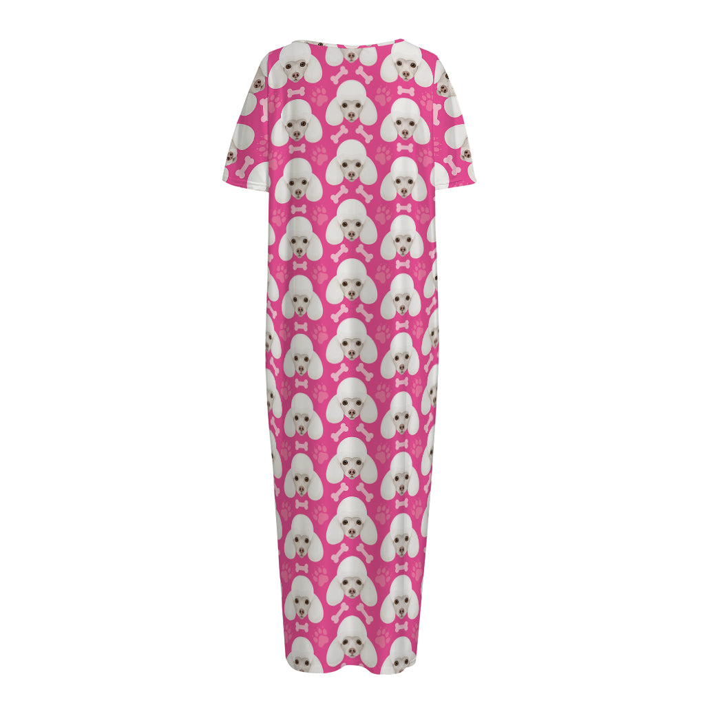 Cute Poodle Pattern Print Short Sleeve Long Nightdress