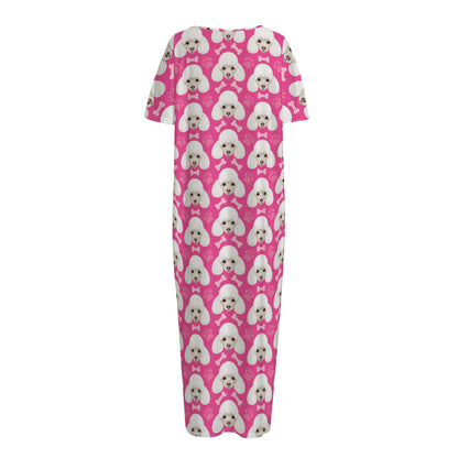 Cute Poodle Pattern Print Short Sleeve Long Nightdress