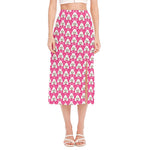 Cute Poodle Pattern Print Side Slit Midi Skirt