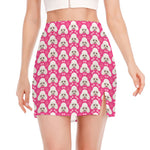 Cute Poodle Pattern Print Side Slit Mini Skirt