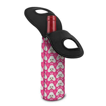 Cute Poodle Pattern Print Single Neoprene Wine Tote