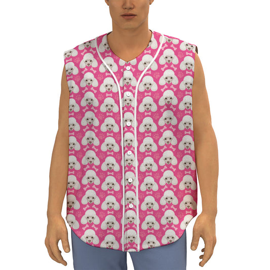 Cute Poodle Pattern Print Sleeveless Baseball Jersey