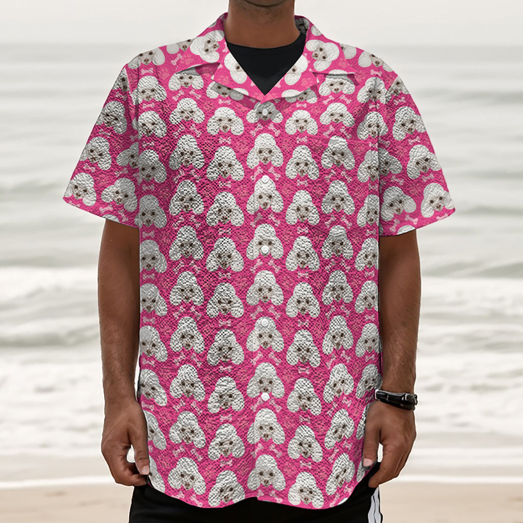 Cute Poodle Pattern Print Textured Short Sleeve Shirt