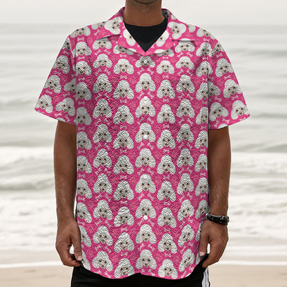 Cute Poodle Pattern Print Textured Short Sleeve Shirt