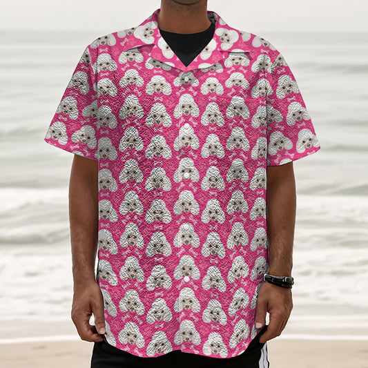 Cute Poodle Pattern Print Textured Short Sleeve Shirt