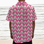 Cute Poodle Pattern Print Textured Short Sleeve Shirt