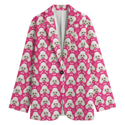 Cute Poodle Pattern Print Women's Cotton Blazer