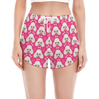 Cute Poodle Pattern Print Women's Split Running Shorts