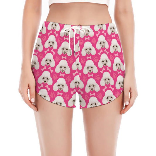 Cute Poodle Pattern Print Women's Split Running Shorts