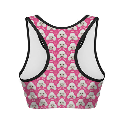 Cute Poodle Pattern Print Women's Sports Bra