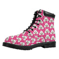 Cute Poodle Pattern Print Padded Collar Lace Up Boots