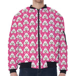 Cute Poodle Pattern Print Zip Sleeve Bomber Jacket