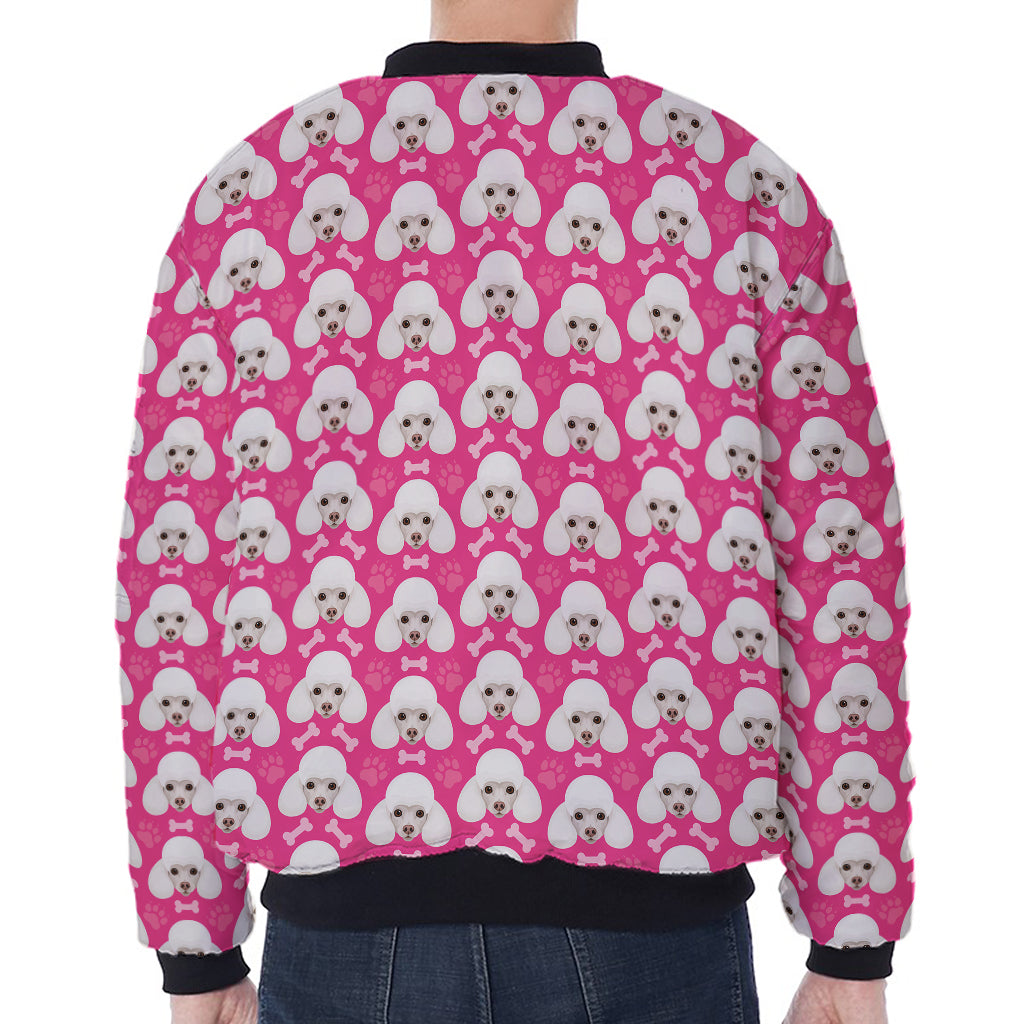 Cute Poodle Pattern Print Zip Sleeve Bomber Jacket
