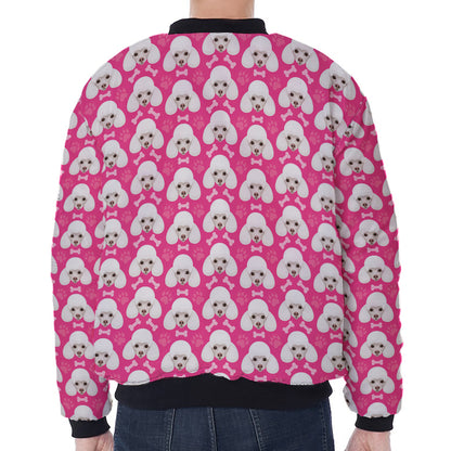 Cute Poodle Pattern Print Zip Sleeve Bomber Jacket