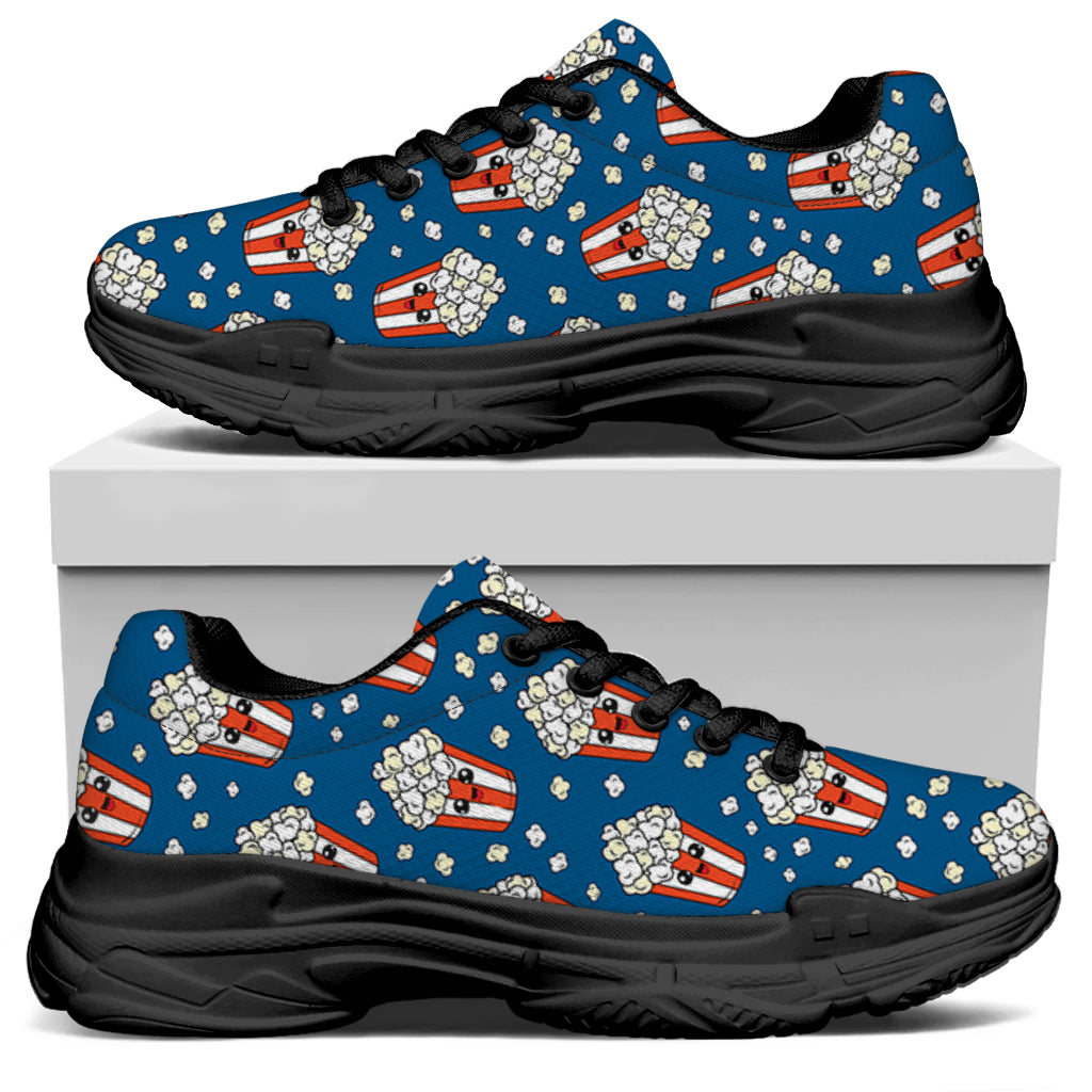 Cute Popcorn Box Pattern Print Black Chunky Shoes