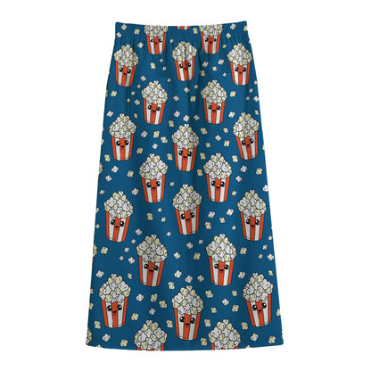 Cute Popcorn Box Pattern Print Cotton Front Slit Maxi Skirt