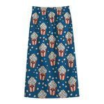 Cute Popcorn Box Pattern Print Cotton Front Slit Maxi Skirt