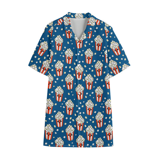Cute Popcorn Box Pattern Print Cotton Hawaiian Shirt