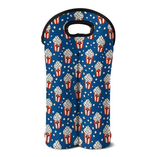 Cute Popcorn Box Pattern Print Double Neoprene Wine Tote