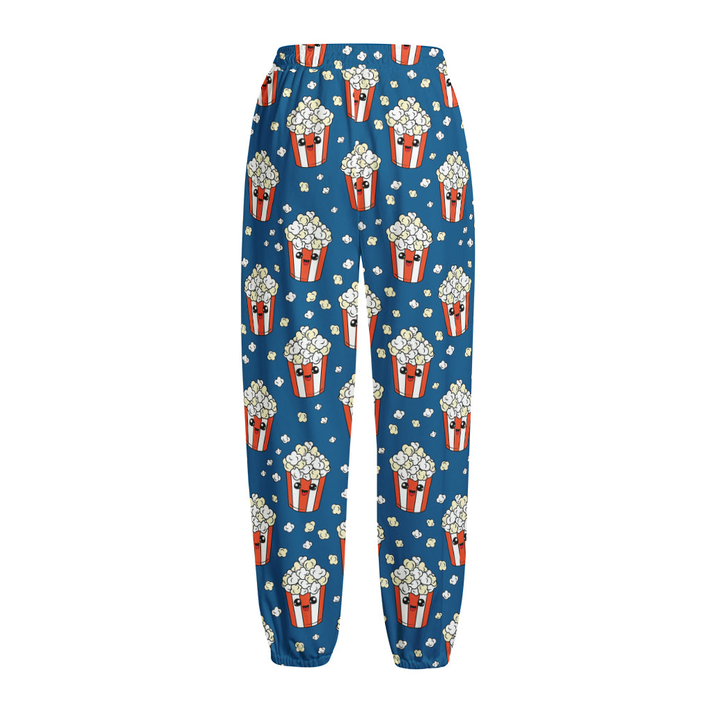 Cute Popcorn Box Pattern Print Fleece Lined Knit Pants