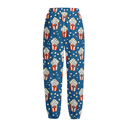 Cute Popcorn Box Pattern Print Fleece Lined Knit Pants