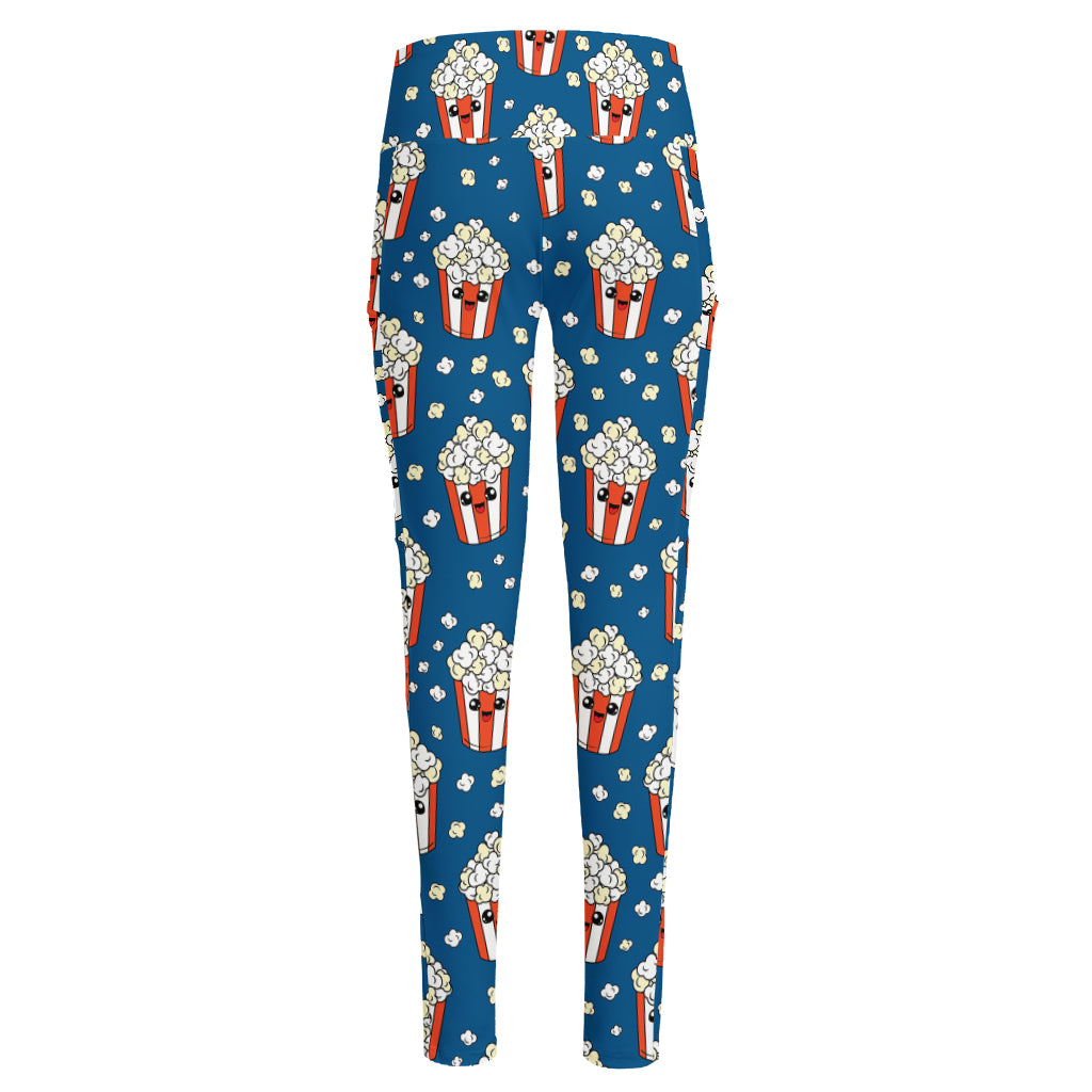 Cute Popcorn Box Pattern Print High-Waisted Pocket Leggings