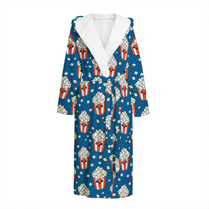 Cute Popcorn Box Pattern Print Hooded Bathrobe