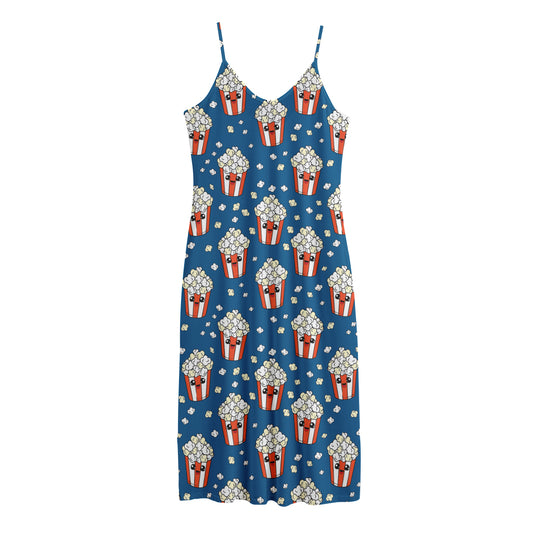 Cute Popcorn Box Pattern Print Jersey Midi Cami Dress