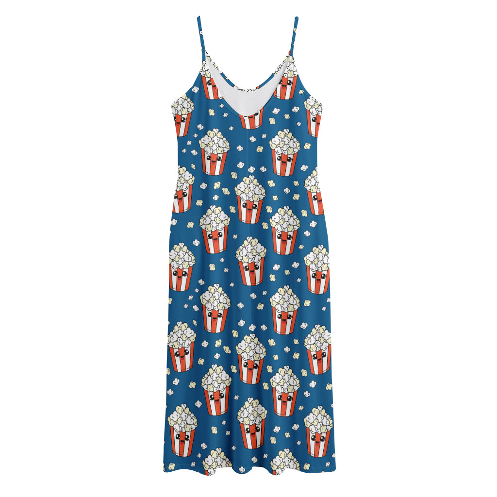Cute Popcorn Box Pattern Print Jersey Midi Cami Dress