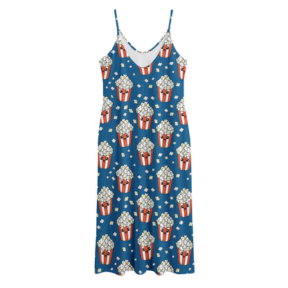 Cute Popcorn Box Pattern Print Jersey Midi Cami Dress