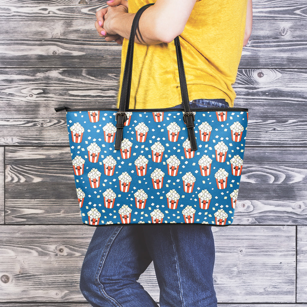 Cute Popcorn Box Pattern Print Leather Tote Bag
