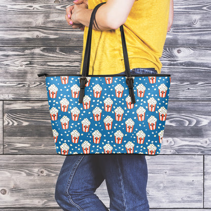 Cute Popcorn Box Pattern Print Leather Tote Bag