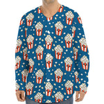 Cute Popcorn Box Pattern Print Long Sleeve Baseball Jersey