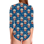 Cute Popcorn Box Pattern Print Long Sleeve Swimsuit
