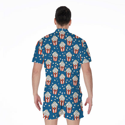 Cute Popcorn Box Pattern Print Men's Rompers