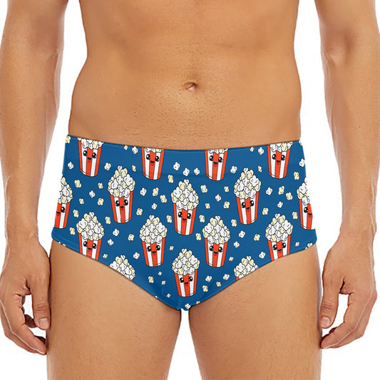 Cute Popcorn Box Pattern Print Men's Triangle Swim Briefs
