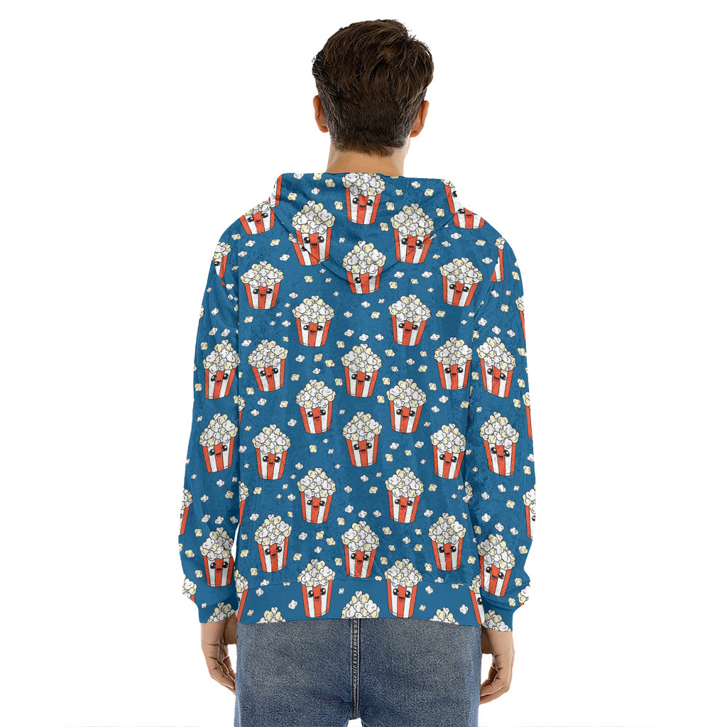 Cute Popcorn Box Pattern Print Men's Velvet Pullover Hoodie