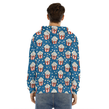 Cute Popcorn Box Pattern Print Men's Velvet Pullover Hoodie