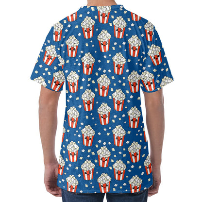 Cute Popcorn Box Pattern Print Men's Velvet T-Shirt