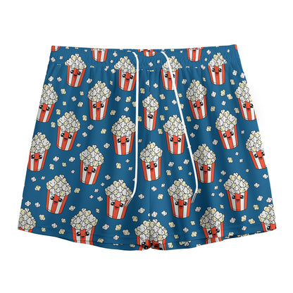 Cute Popcorn Box Pattern Print Mesh Shorts