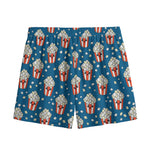 Cute Popcorn Box Pattern Print Mesh Shorts