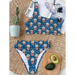 Cute Popcorn Box Pattern Print One Shoulder Bikini Top