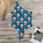 Cute Popcorn Box Pattern Print One Shoulder Bodysuit